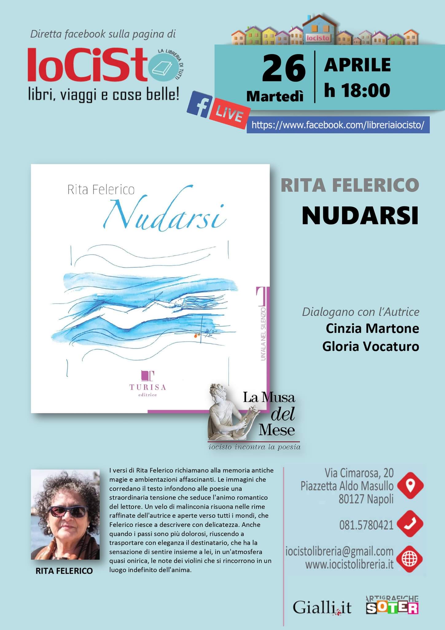 Napoli. Vomero, la libreria ‘Iocisto’ incontra la poesia di Rita Felerico – 26 aprile