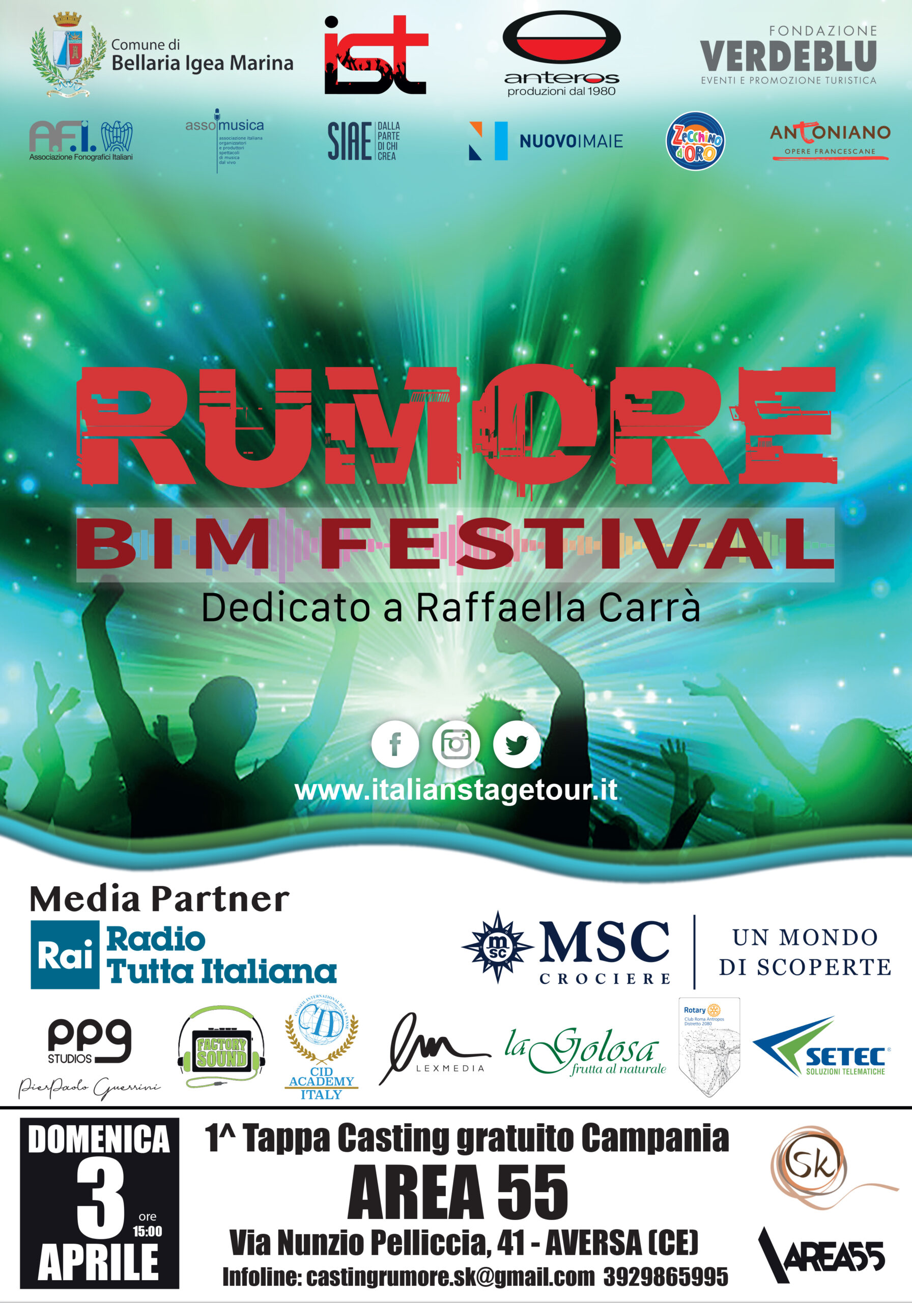 Aversa.  “RUMORE BIM FESTIVAL” 2022 , contest dedicato a Raffaella Carrà. Domenica 3 aprile si selezionano nuovi talenti