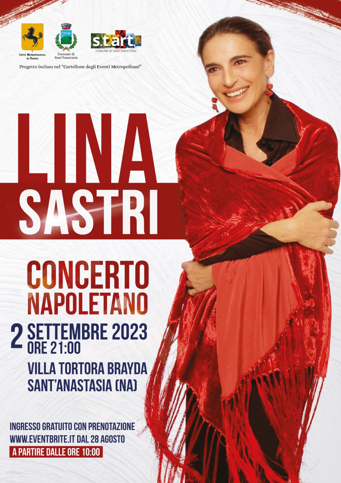 Sant’Anastasia. Concerto di Lina Sastri al Parco Tortora Brayda. Appuntamento per la sera del 2 settembre