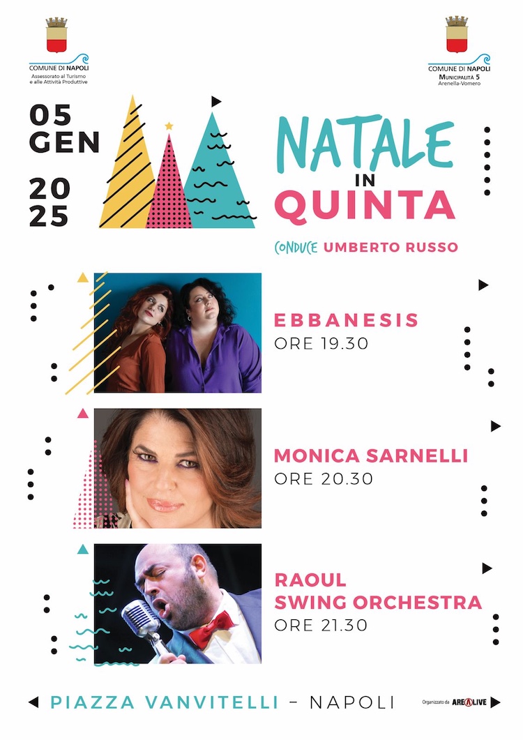 Napoli. Festa musicale Piazza Vanvitelli al Vomero. 5 gennaio si esibiscono le Ebbanesis, Monica Sarnelli e la Raoul Swing Orchestra