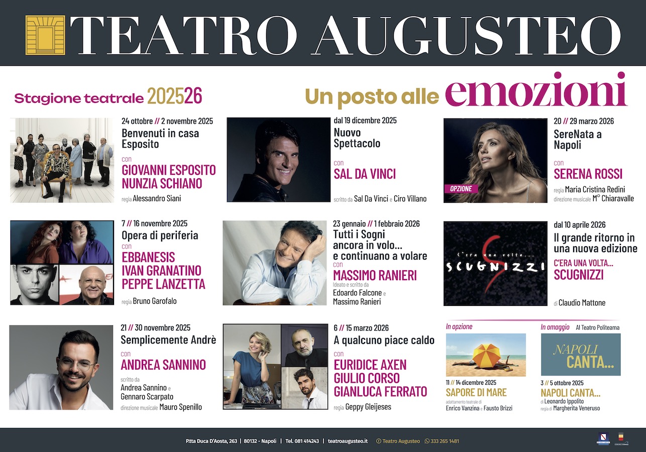Napoli. Presentata la stagione 2025/26 del Teatro Augusteo. Tante stelle per … ‘un posto alle Emozioni’