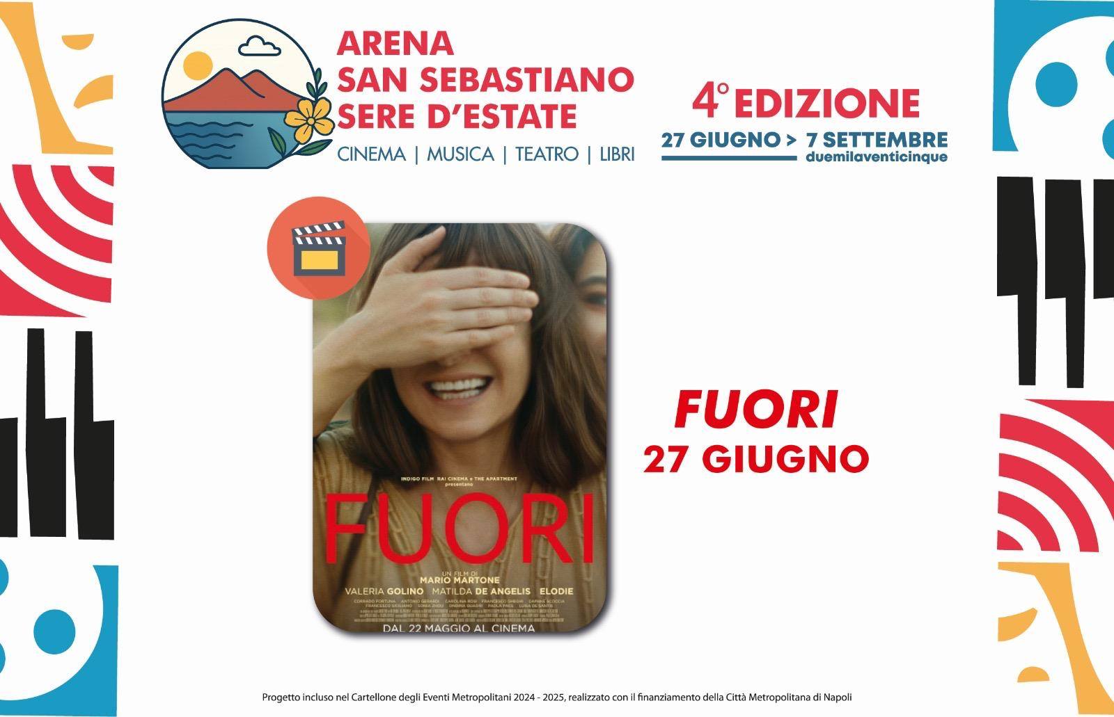 Parte domani, 27 giugno, ‘Arena San Sebastiano – Sere d’Estate’ con la proiezione del film di Mario Martone  ‘Fuori’. Valeria Golino interpreta  la scrittrice Goliardia Sapienza, con Elodie e Matilda De Angelis