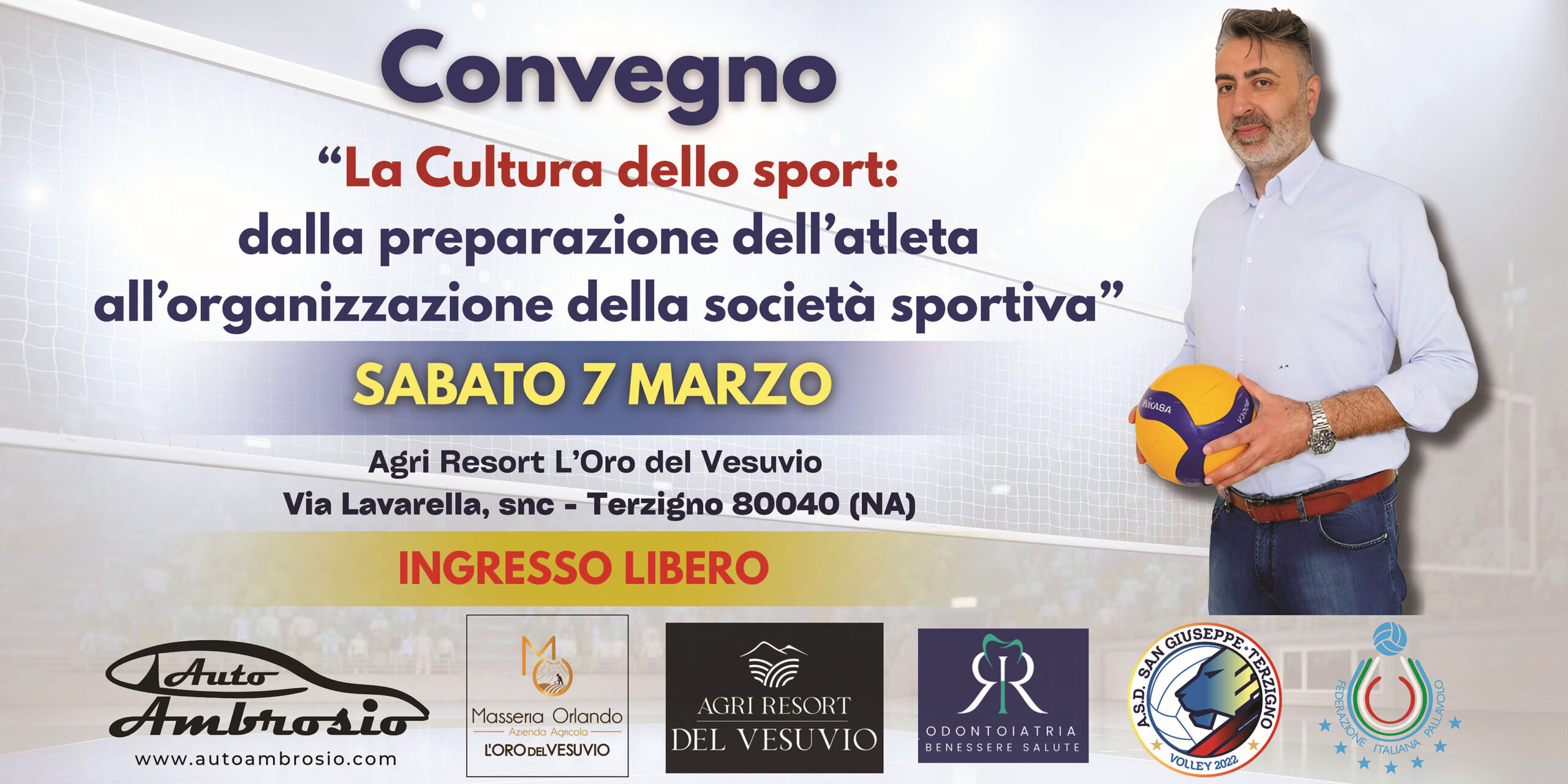 Terzigno. Sabato 07 Marzo 2026 un convegno “La cultura dello sport: dalla preparazione dell’atleta all’organizzazione della società sportiva” all’Agri Resort del Vesuvio